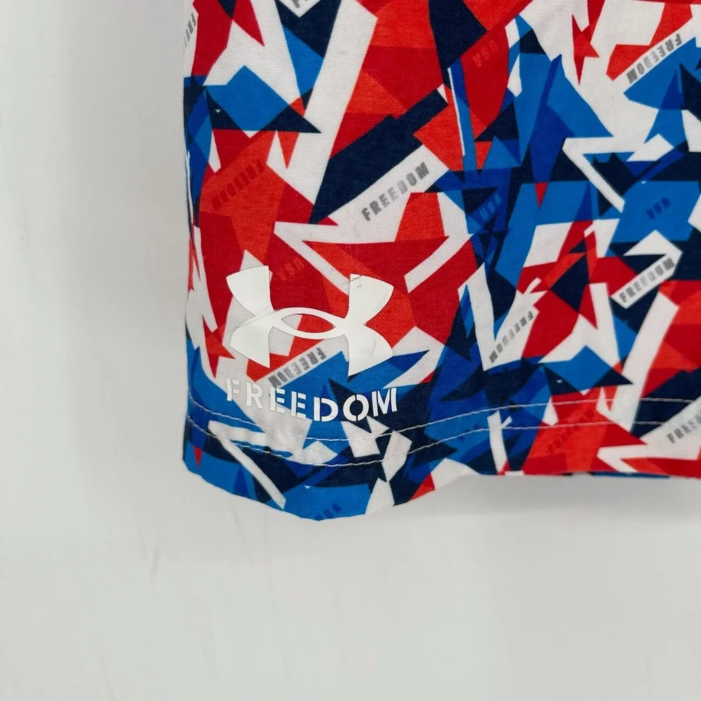 Under Armour Boy's Red White Blue Freedom Geometric Print Swim Trunks Size M